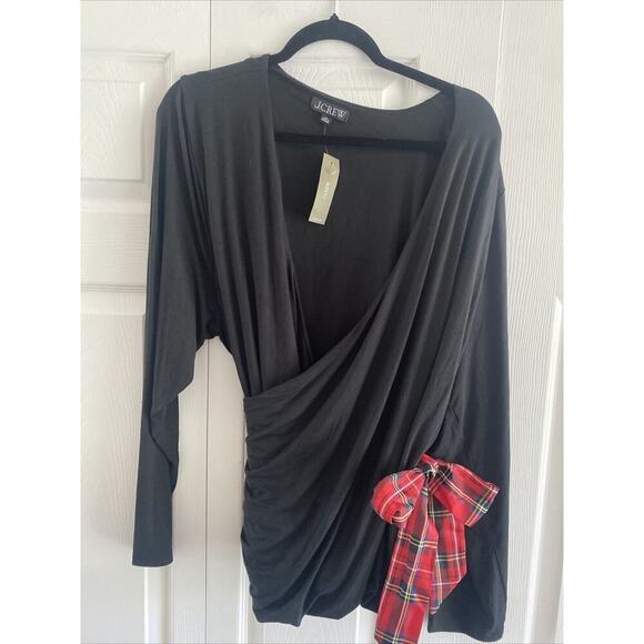 J crew Womens Plus 3X Black Faux Wrap Red Plaid‎ Tie Wast NEW - Picture 2 of 6